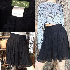 90’s ESPRIT Goth High Waist Embroidered Lace Pleated Button Down Mini Skirt